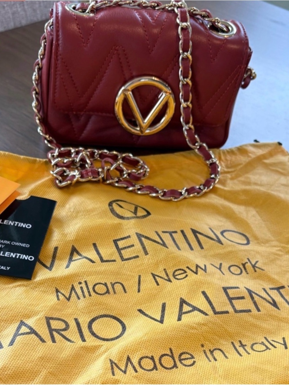 Authentic Valentino by Mario Valentino Red Quilted Leather Chain Shoulder Bag